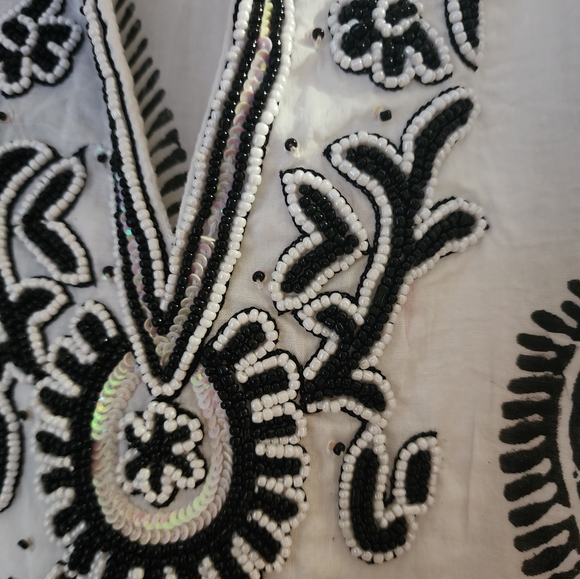 Barbara Gerwit beaded WHITE/BLACK  coverup/tunic/mini dress M - Picture 3 of 7